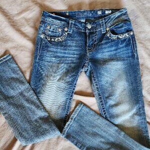 MISS ME Womens Stone Washed SIGNATURE Straight Leg Pocket Jeans  Sz 27 Inseam 31